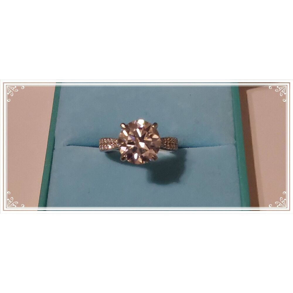 Sale~Certified Genuine Moissanite 4 Ct. Round Cut & Pave Halo Engagement Ring #8